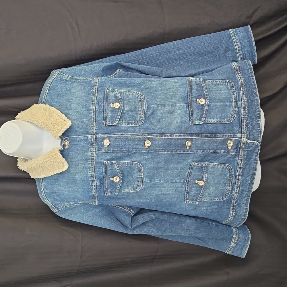 SONOMA WOMENS DENIM JACKET SIZE 1X SHERPA COLLAR